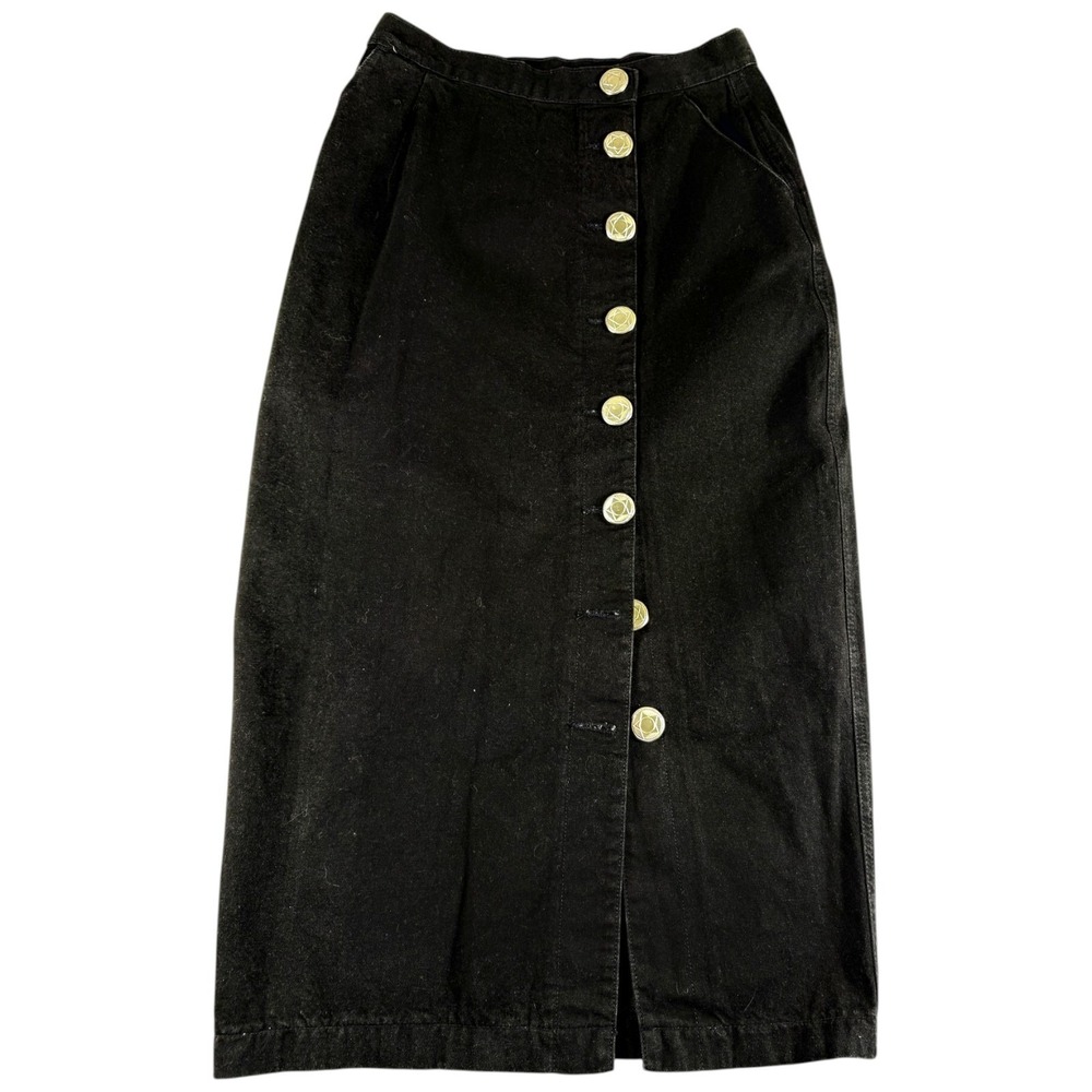 Vintage Wrangler‎ Authentic Maxi Skirt Womens 9/10 Black Denim Western Button